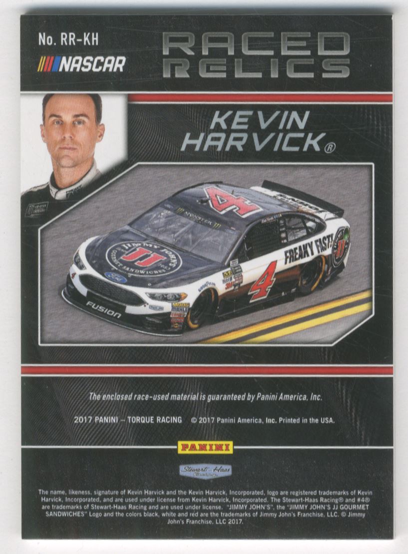 2017 Panini Torque Raced Relics Blue #13 Kevin Harvick/99 back image
