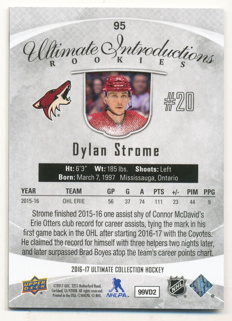 2016-17 Ultimate Collection #95 Dylan Strome RC back image