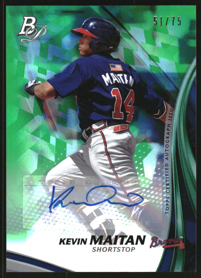 2017 Bowman Platinum Top Prospects Autographs Green #TPKM Kevin Maitan