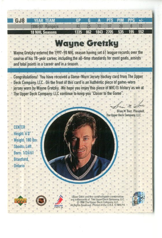 2000-01 Upper Deck Game Jersey Patch Autographs Exclusives #PSWG Wayne  Gretzky All-Star #95/99