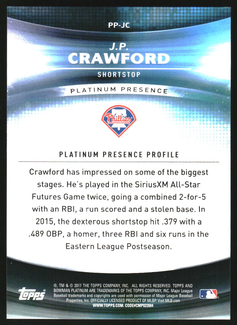 2017 Bowman Platinum Platinum Presence Green #PPJC J.P. Crawford