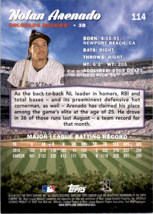 2017 Stadium Club #114A Nolan Arenado