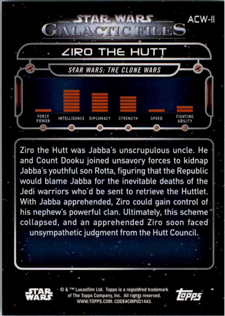 2017 Topps Star Wars Galactic Files Reborn #ACW11 Ziro The Hutt back image