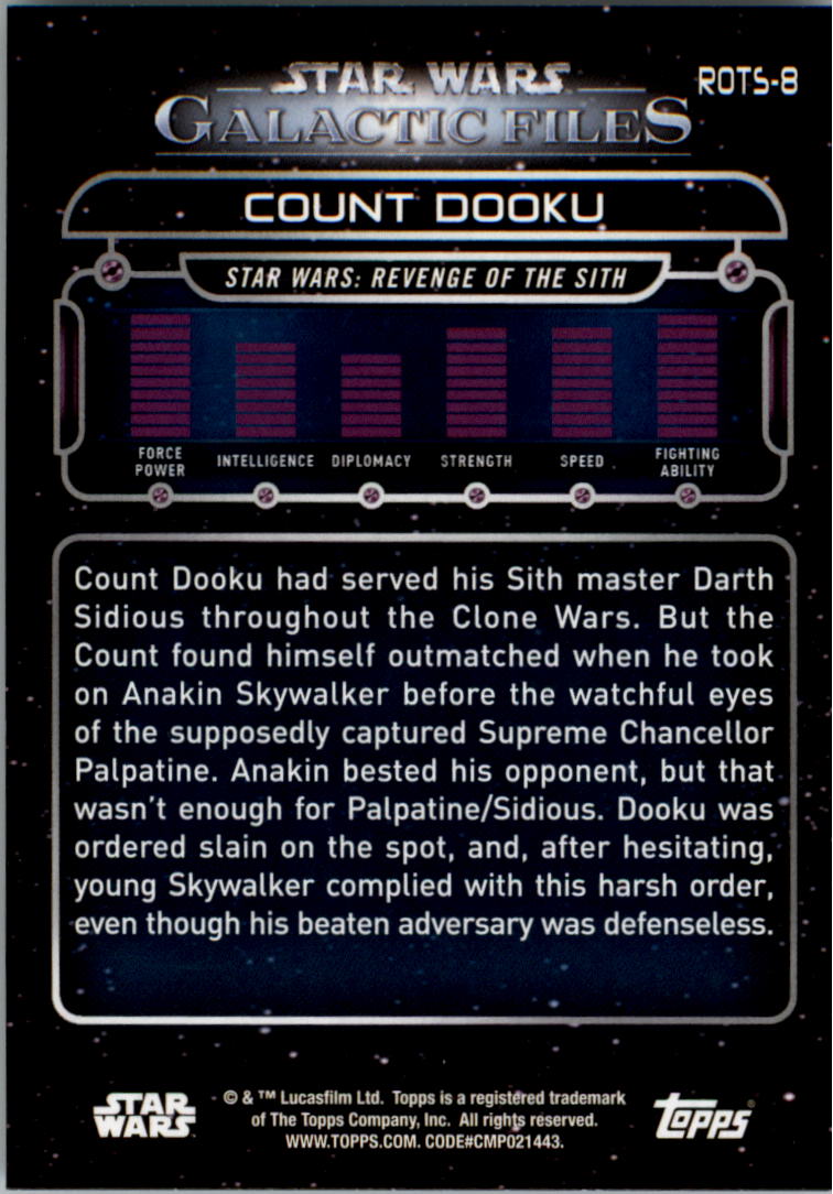 2017 Topps Star Wars Galactic Files Reborn #ROTS8 Count Dooku back image