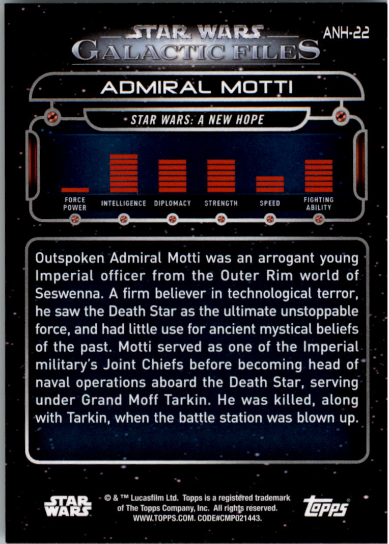 2017 Topps Star Wars Galactic Files Reborn #ANH22 Admiral Motti back image