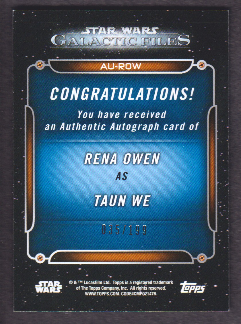 2017 Topps Star Wars Galactic Files Reborn Autographs #NNO Rena Owen as Taun We back image