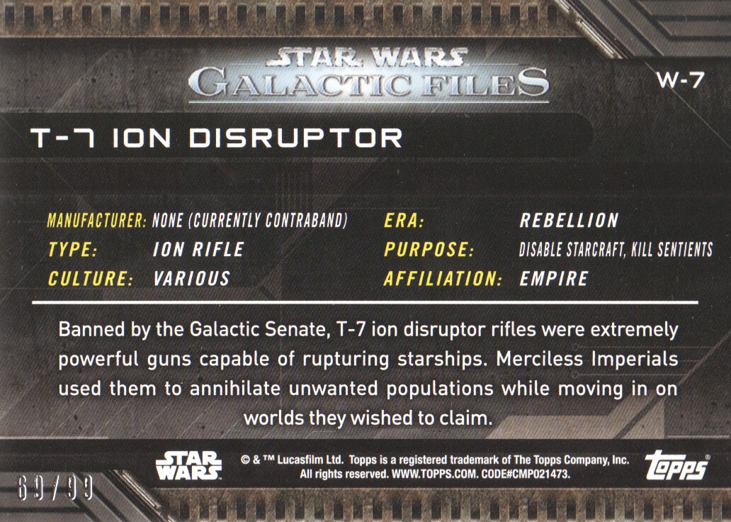 2017 Topps Star Wars Galactic Files Reborn Weapons Purple #W7 T-7 Ion Disruptor back image