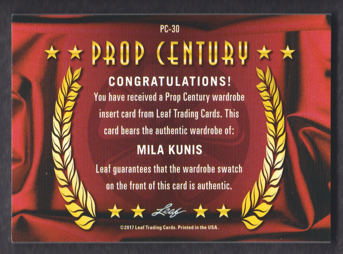 2017 Leaf Pop Century Prop Century Relics Silver Spectrum Holofoil #PC30 Mila Kunis back image