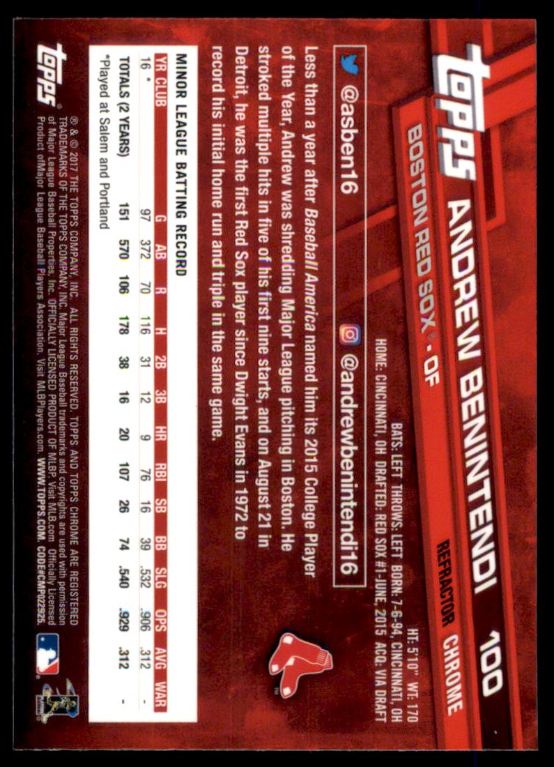 2017 Topps Chrome Pink Refractors #100 Andrew Benintendi