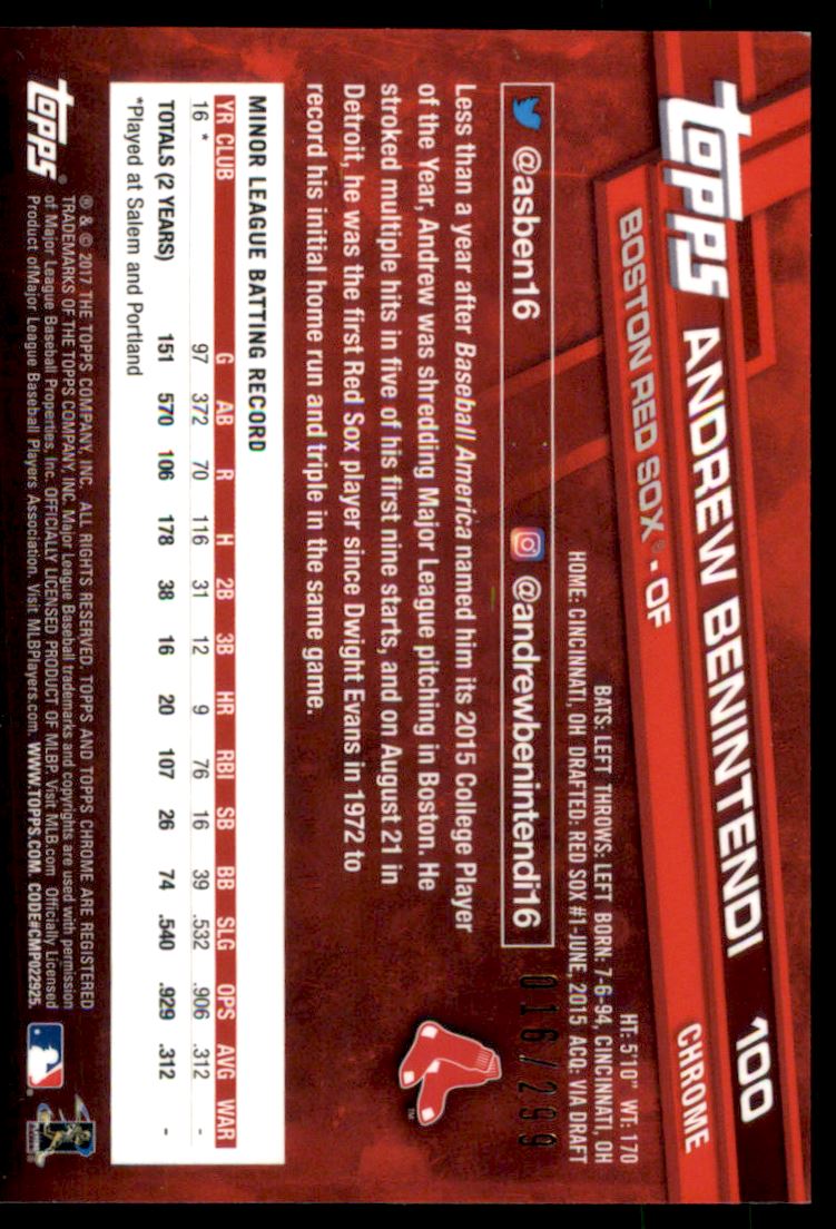 2017 Topps Chrome Purple Refractors #100 Andrew Benintendi