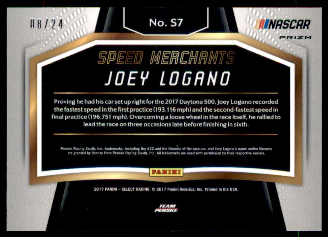 2017 Select Speed Merchants Prizms Tie Dye #7 Joey Logano back image