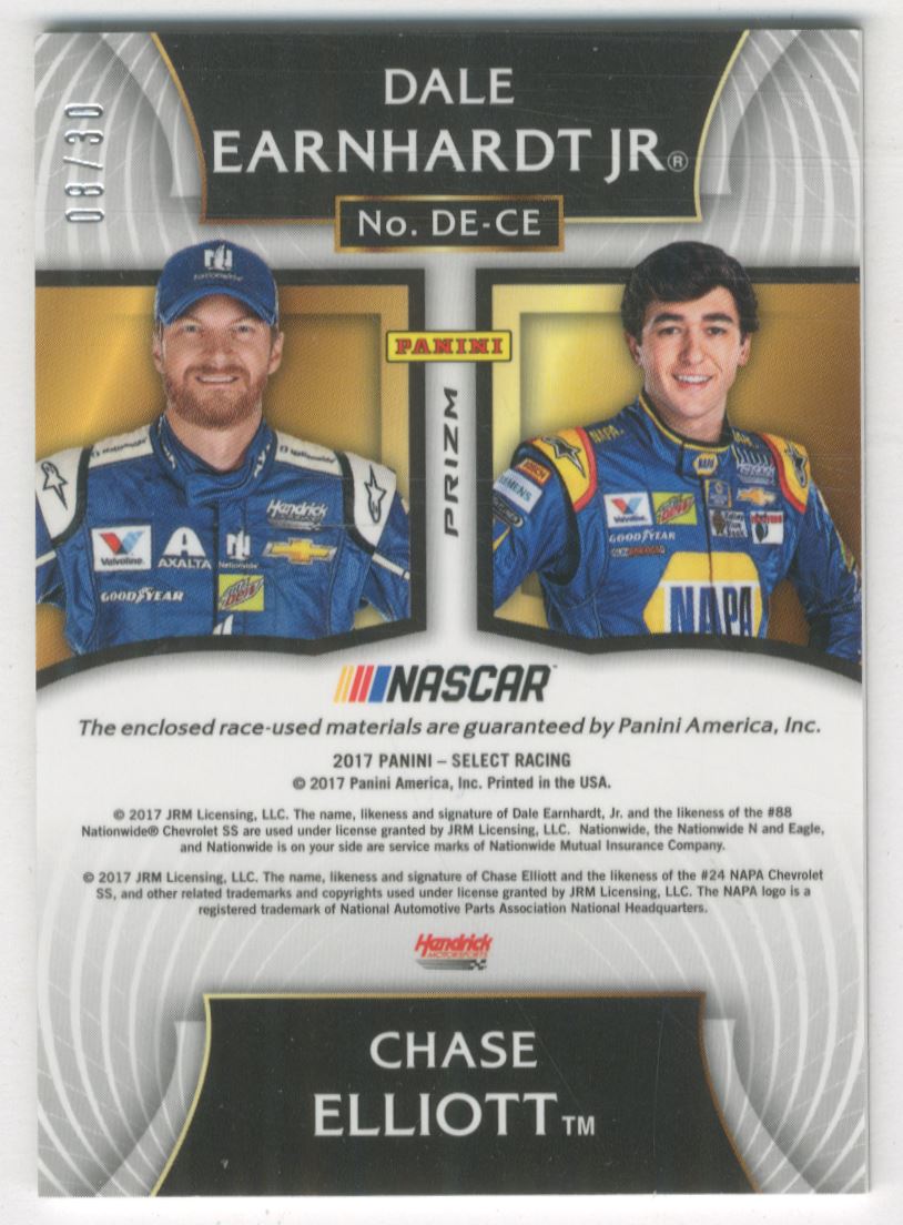 2017 Select Select Pairs Materials Prizms Blue #17 Chase Elliott/Dale Earnhardt Jr./30 back image