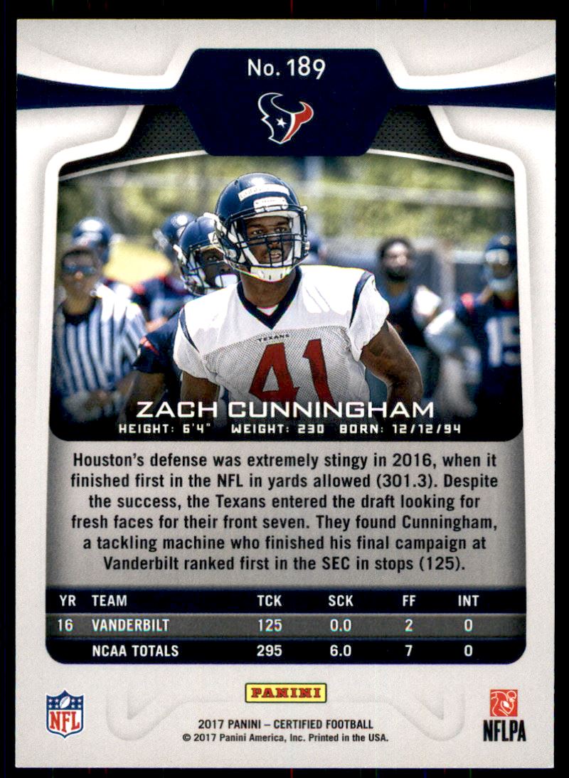 2017 Certified #189 Zach Cunningham RC