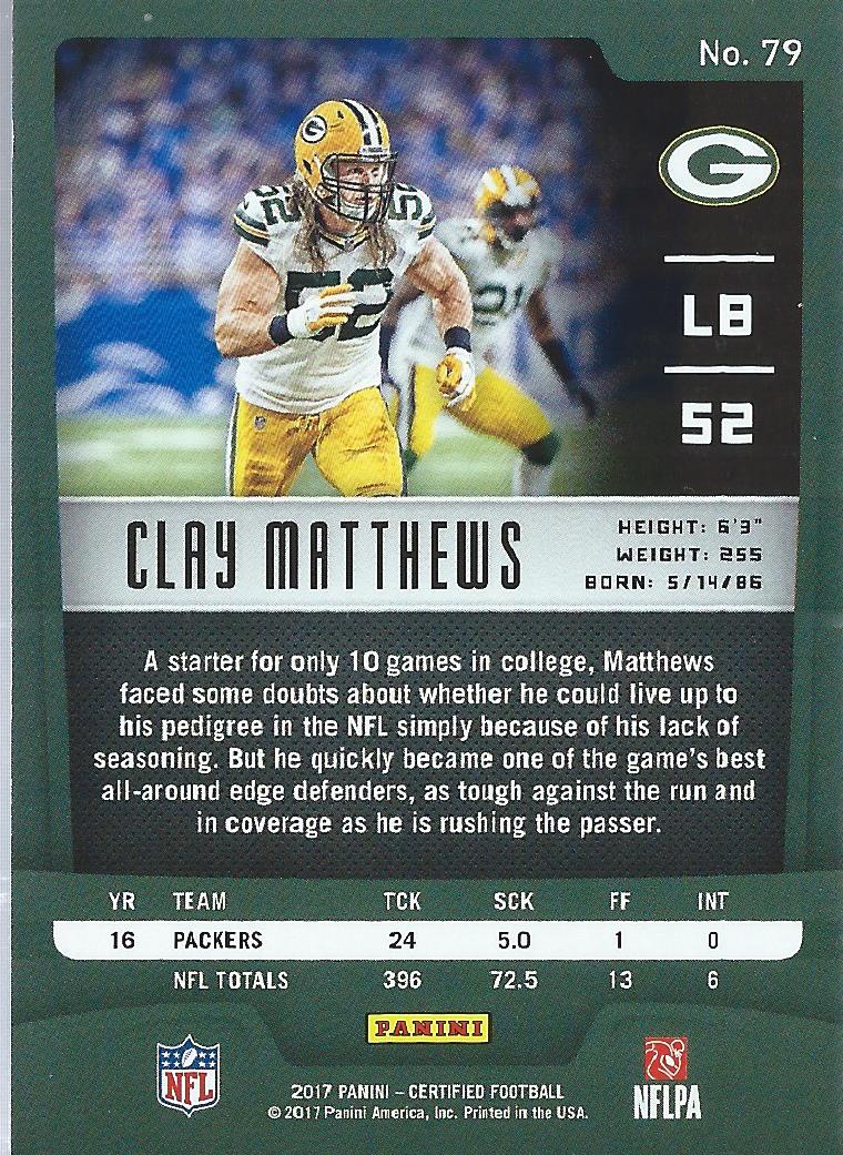 2017 Certified Mirror Silver #79 Clay Matthews back image