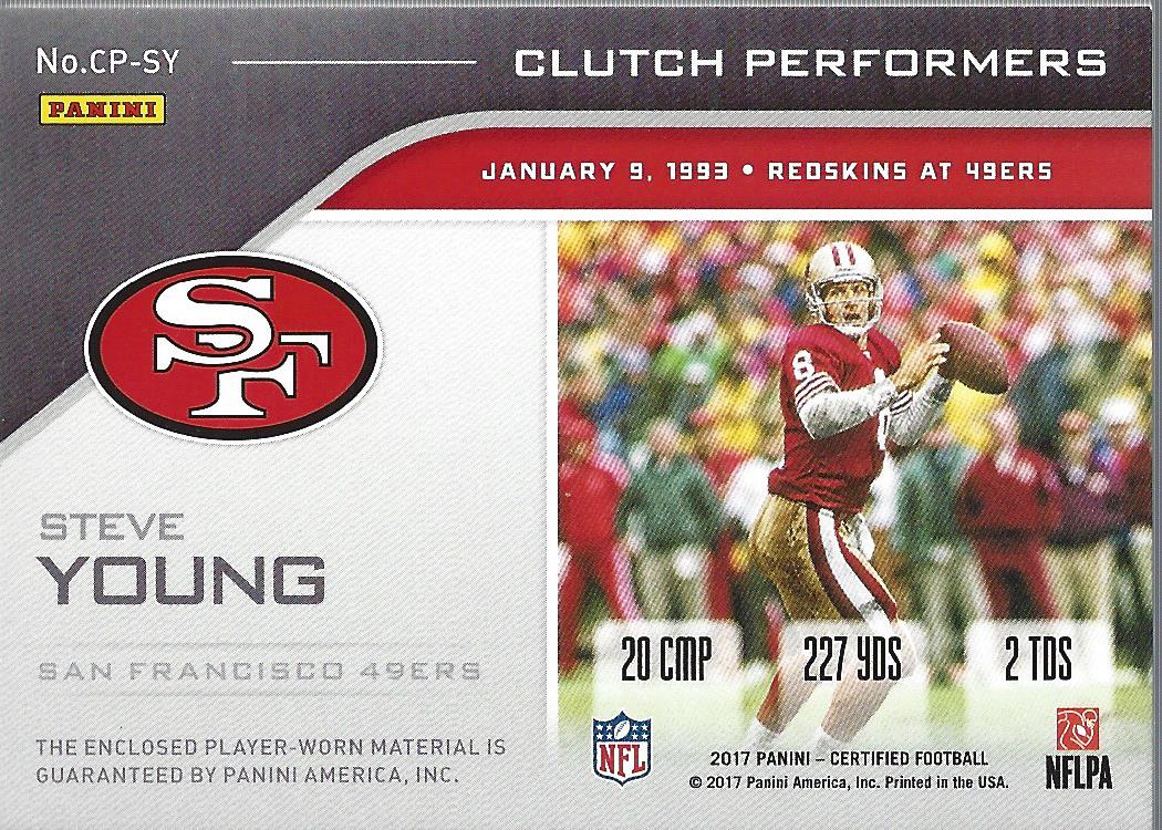 2017 Certified Clutch Performers Jerseys #8 Steve Young back image