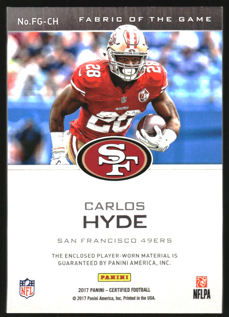 2017 Certified Fabric of the Game Prime #13 Carlos Hyde back image