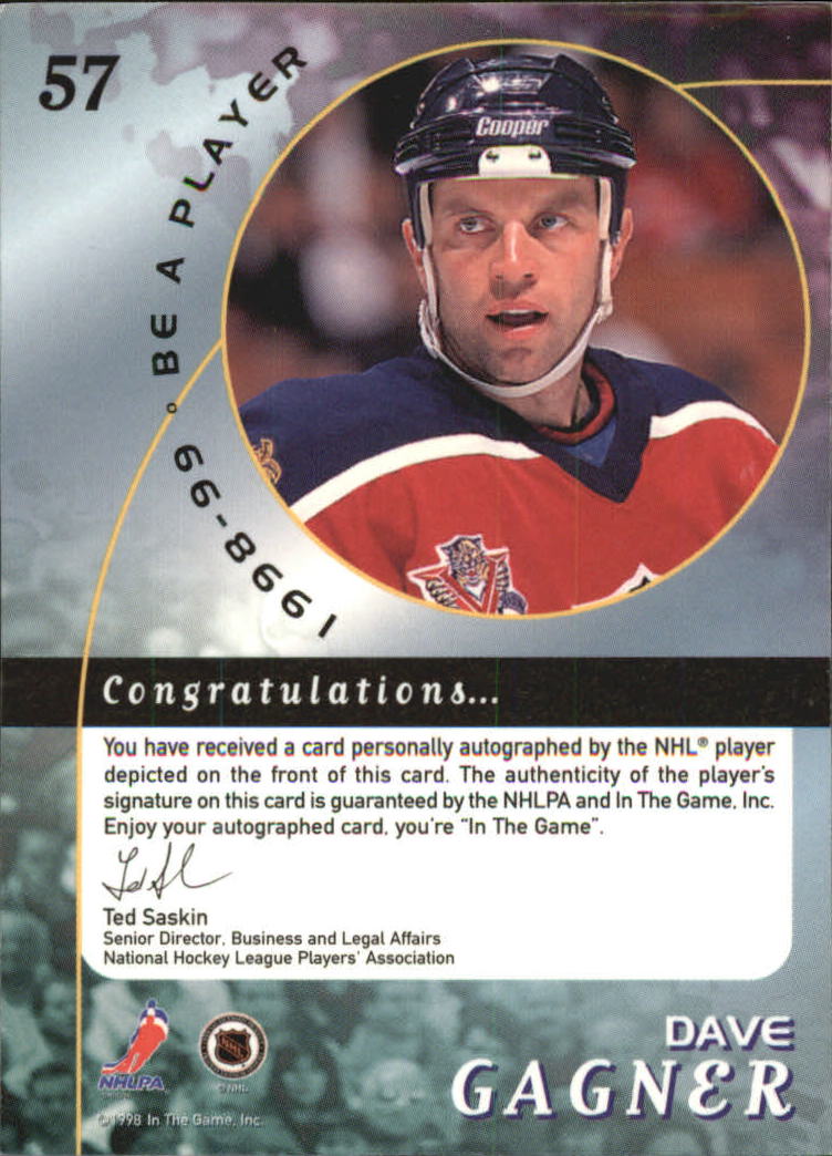 1998-99 Be A Player Autographs #57 Dave Gagner back image