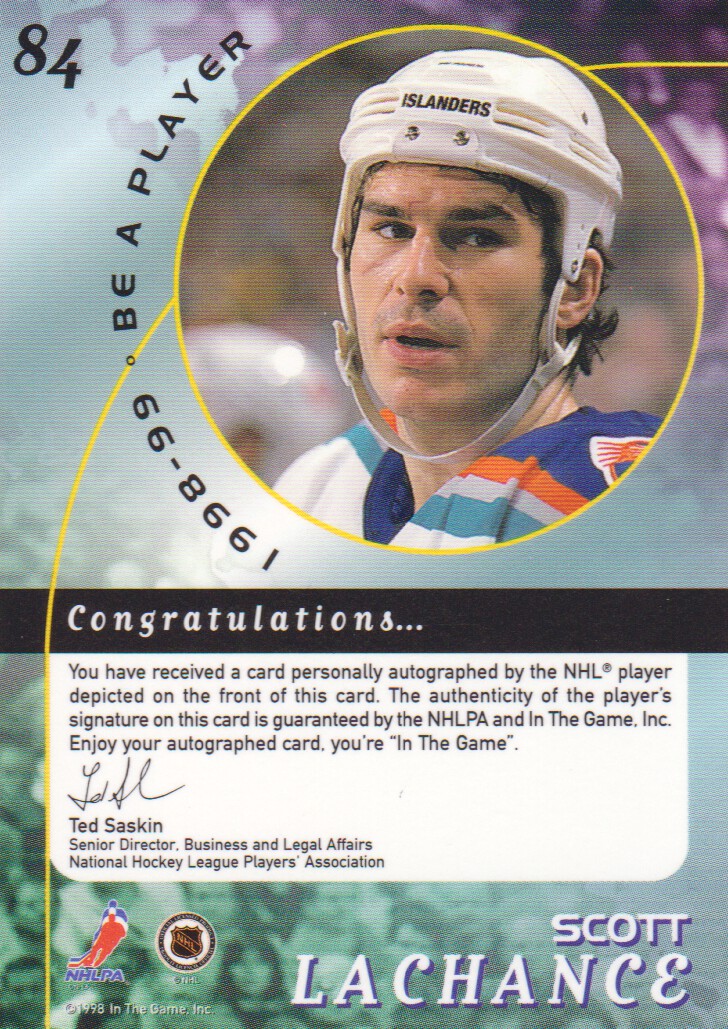 1998-99 Be A Player Autographs #84 Scott Lachance back image