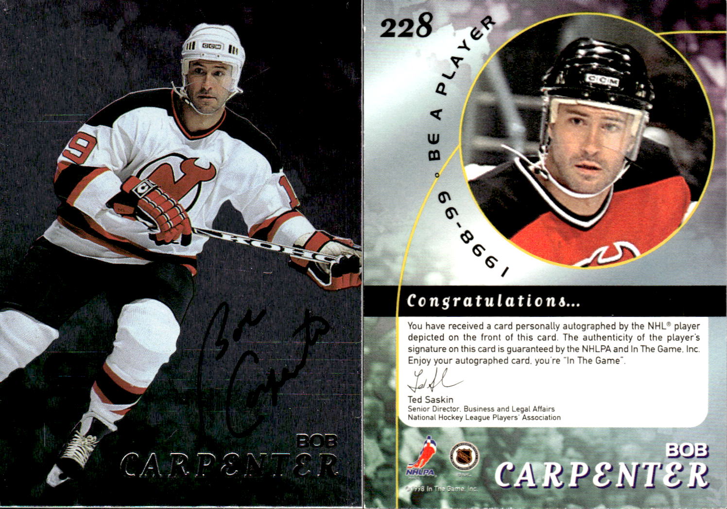 1998-99 Be A Player Autographs #228 Bob Carpenter