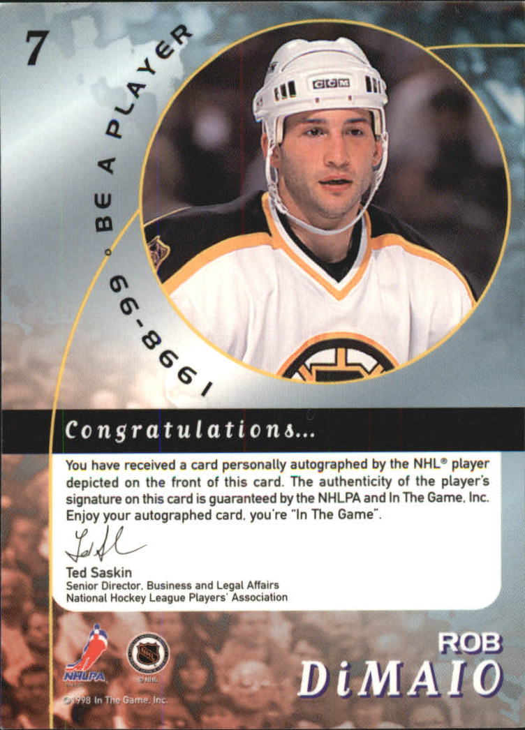 1998-99 Be A Player Autographs Gold #7 Rob Dimaio back image