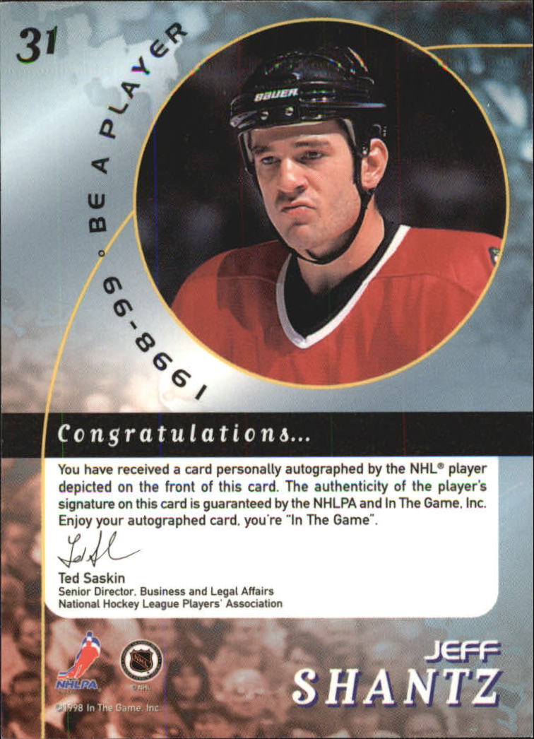 1998-99 Be A Player Autographs Gold #31 Jeff Shantz back image