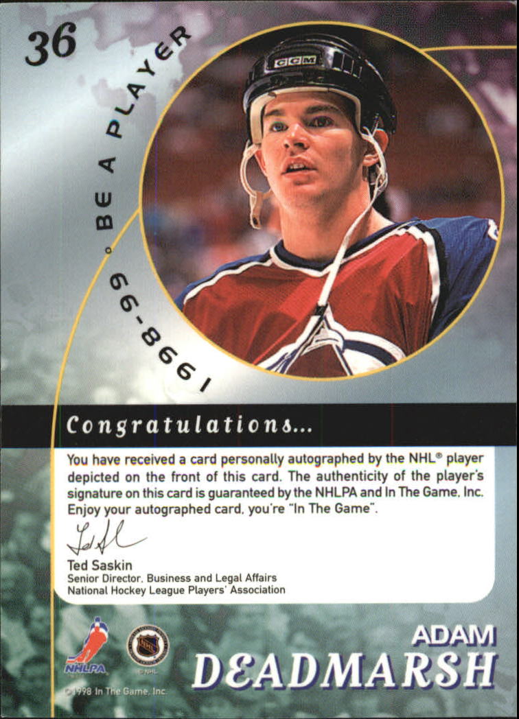 1998-99 Be A Player Autographs Gold #36 Adam Deadmarsh back image