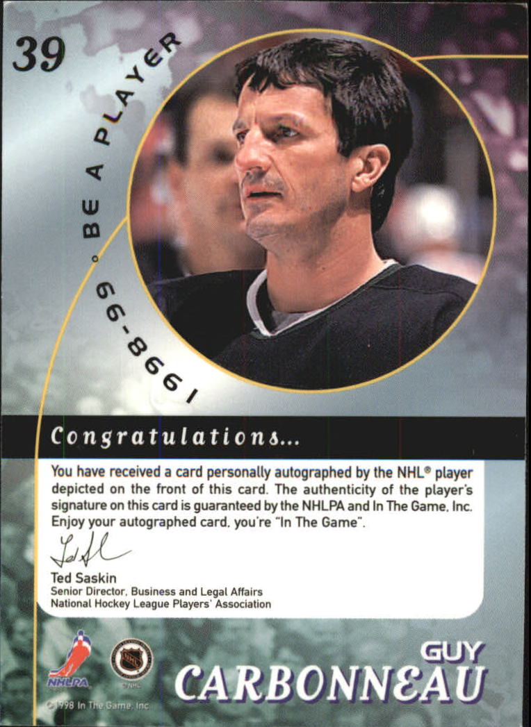 1998-99 Be A Player Autographs Gold #39 Guy Carbonneau back image
