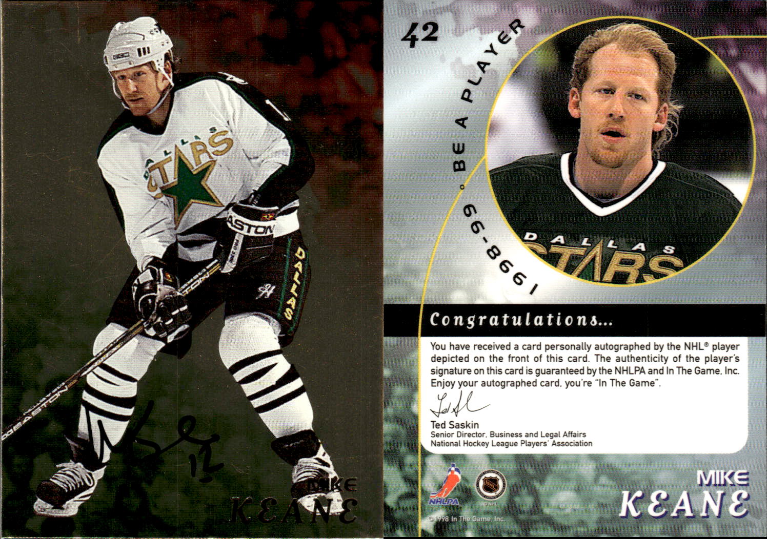 1998-99 Be A Player Autographs Gold #42 Mike Keane