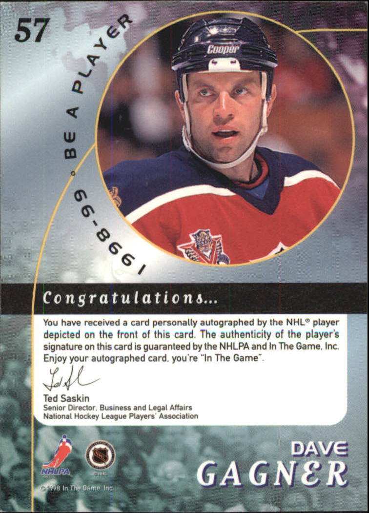 1998-99 Be A Player Autographs Gold #57 Dave Gagner back image