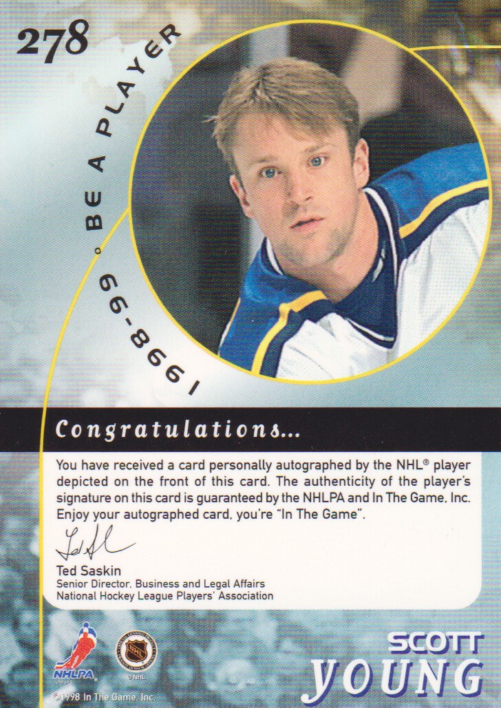 1998-99 Be A Player Autographs Gold #278 Scott Young back image