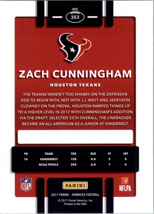 2017 Donruss #353 Zach Cunningham RC