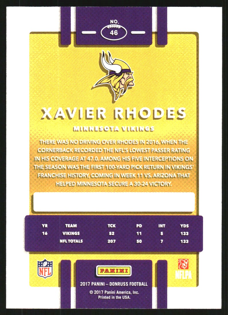 2017 Donruss Press Proofs Silver #46 Xavier Rhodes back image