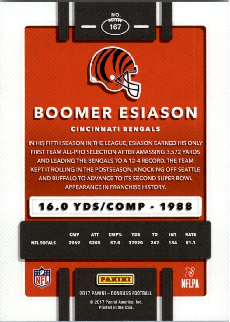 2017 Donruss Season Stat Line #167 Boomer Esiason/160 back image