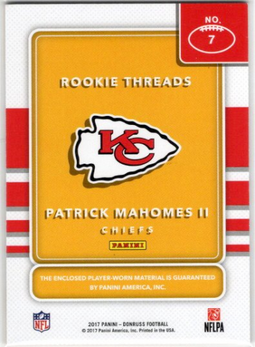 2017 Panini Donruss - Rookie Threads store #7 Patrick Mahomes II (MEM, RC)