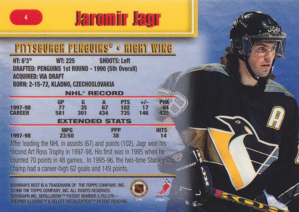 1998-99 Bowman's Best #4 Jaromir Jagr back image