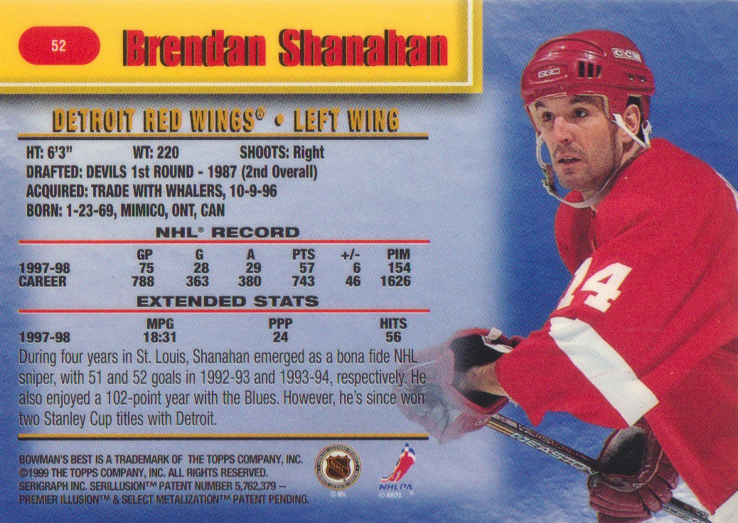 1998-99 Bowman's Best #52 Brendan Shanahan back image