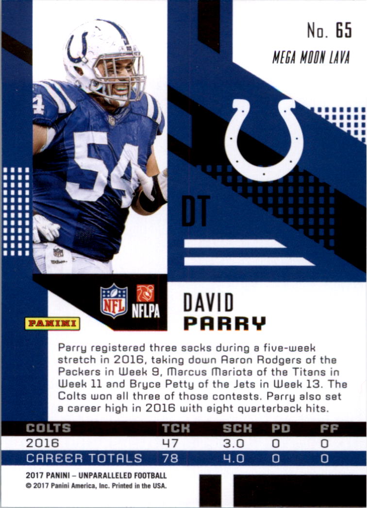 2017 Panini Unparalleled #65 David Parry RC back image