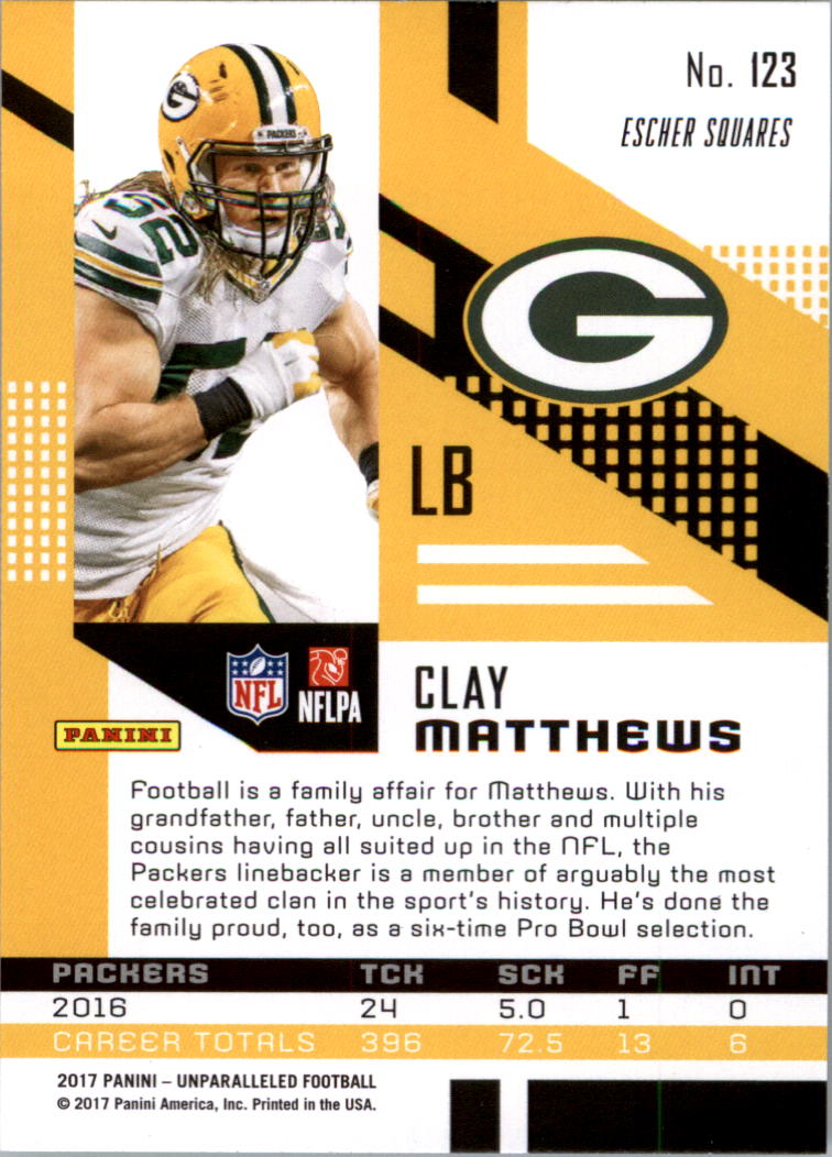 2017 Panini Unparalleled Lime Green #123 Clay Matthews back image
