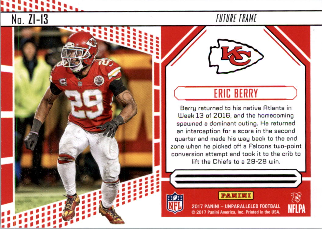 2017 Panini Unparalleled Zoned In #13 Eric Berry back image