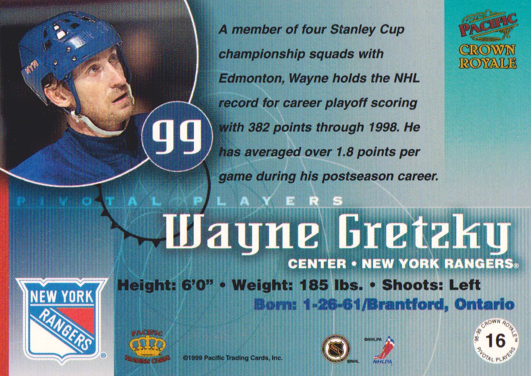 1998-99 Crown Royale Pivotal Players #16 Wayne Gretzky back image