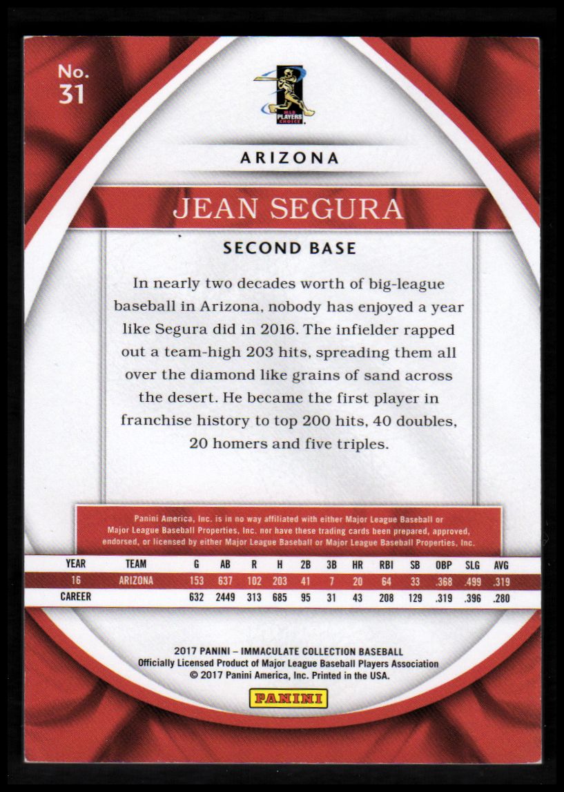 2017 Immaculate Collection Gold #31 Jean Segura back image