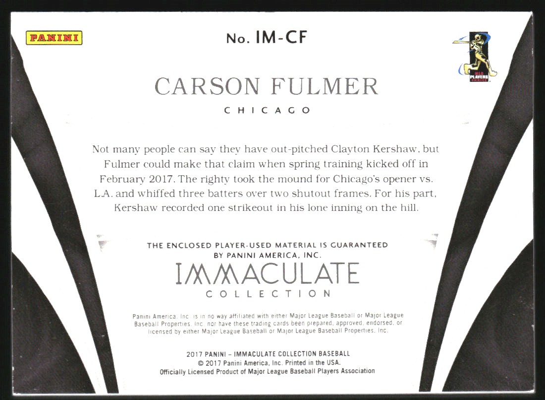 2017 Immaculate Collection Immaculate Material #21 Carson Fulmer/99 back image