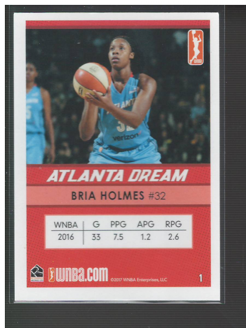2017 WNBA #1 Bria Holmes back image