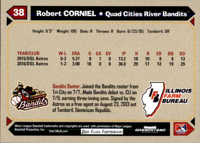 2017 Quad Cities River Bandits SGA Grandstand 8 Robert Corniel NM