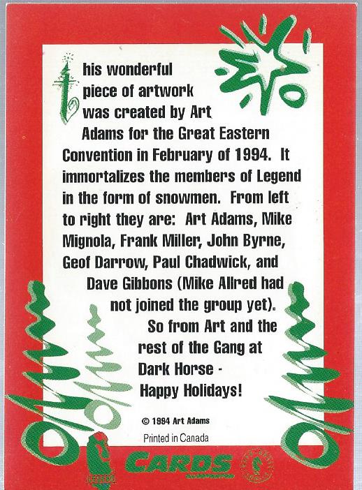 1994 Cards Illustrated Legend Comics Christmas Card #NNO Art by Arthur Adams back image