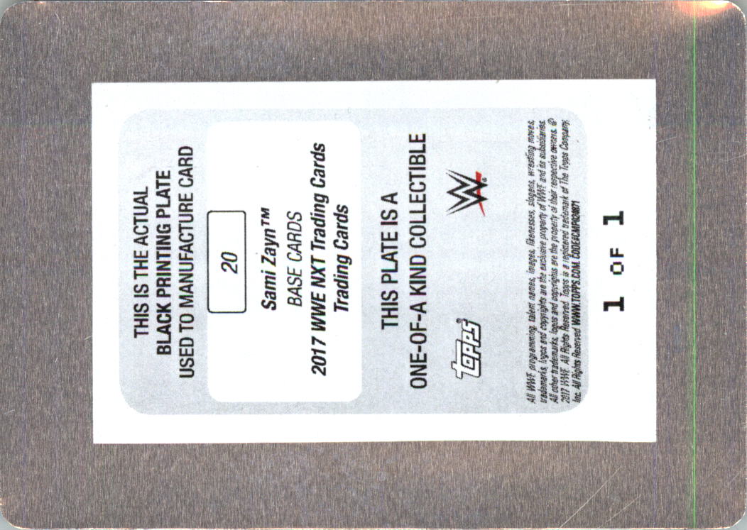 2017 Topps WWE NXT Matches and Moments Printing Plates Black #20 Sami Zayn vs. Samoa Joe Ends in a Draw back image
