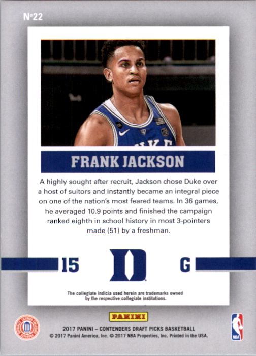 2017-18 Panini Contenders Draft Picks School Colors #22 Frank Jackson back image