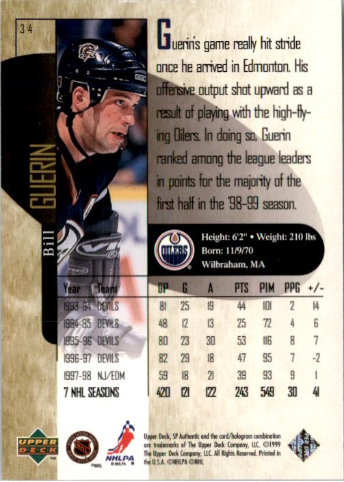 1998-99 SP Authentic Power Shift #34 Bill Guerin back image