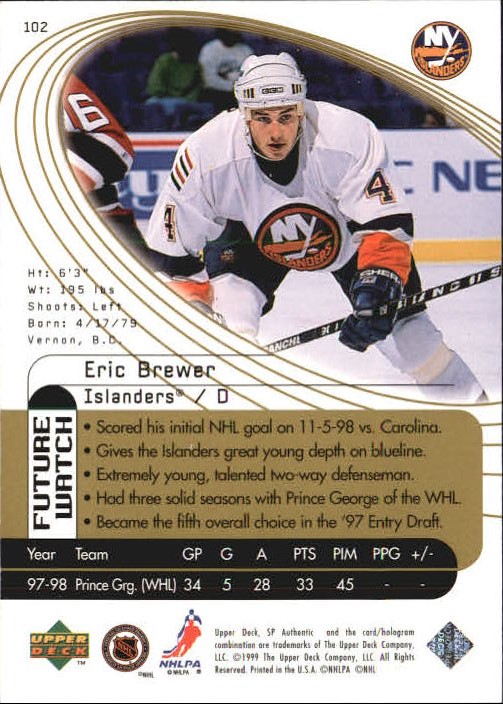 1998-99 SP Authentic Power Shift #102 Eric Brewer back image
