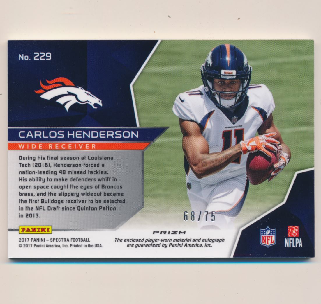 2017 Panini Spectra Neon Blue #229 Carlos Henderson JSY AU